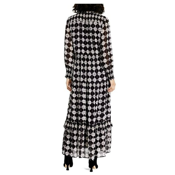 Nic + Zoe $228 Chiffon Dot Maxi Dress Size Large NWT Black White - Picture 4 of 12